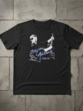 Bryan Adams Tour ’85 Graphic T-Shirt | Vintage Rock Band Tee | Unisex Black